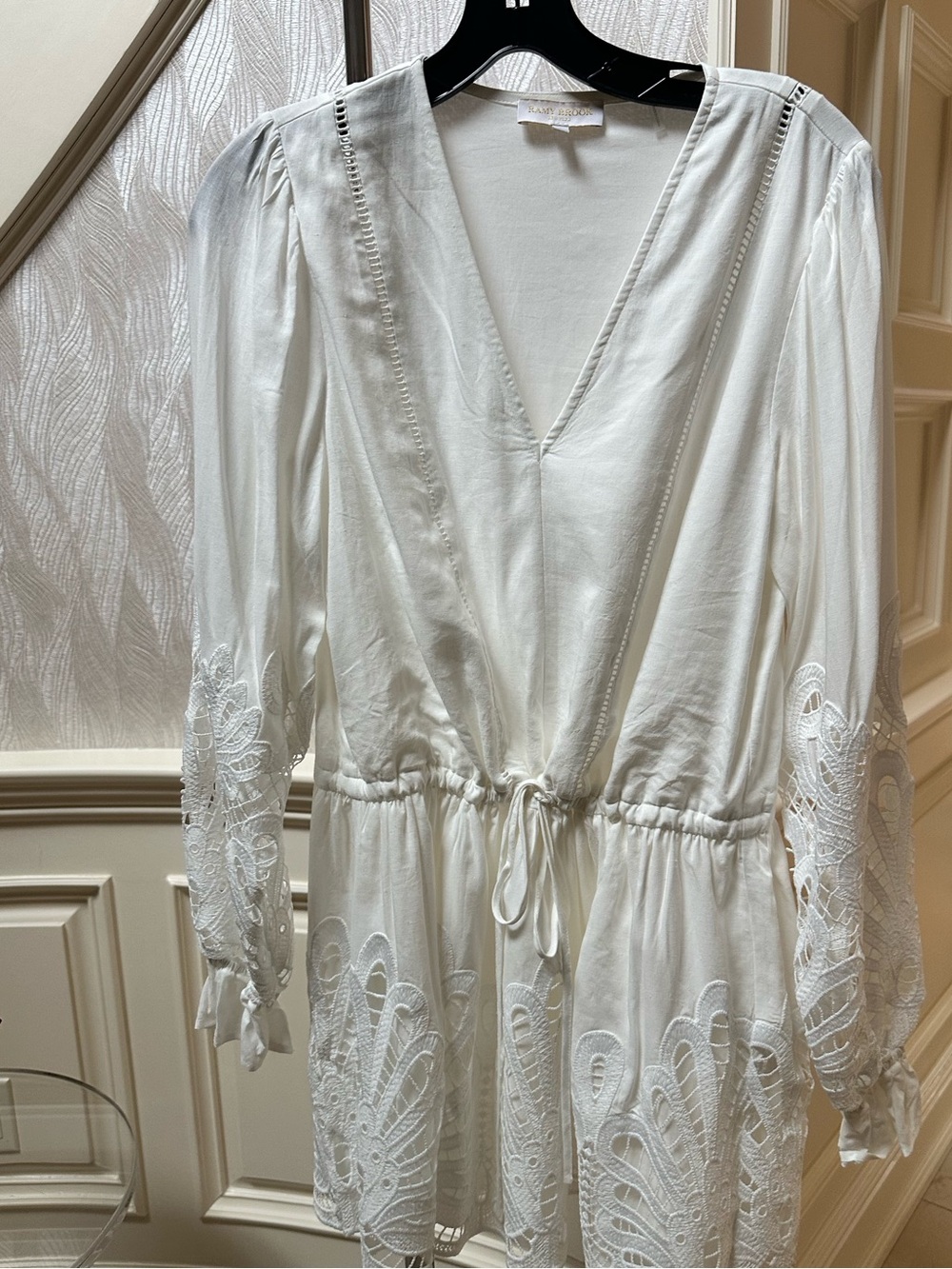Ramy Brook White V-Neck Lace-Embroidered Romper
